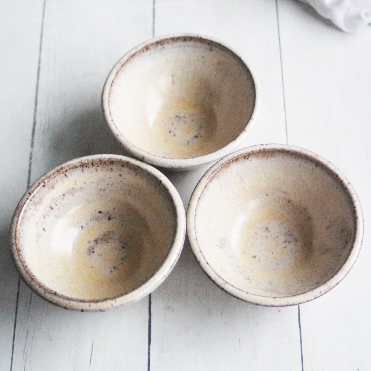 Andover Pottery — Three Rustic Prep Bowls in Milk and Honey Glaze,  Handcrafted Small Bowls, Made in the USA