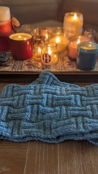 Image 2 of COLLAB: PowellKnitsWell Blue Bars Infinity Scarf