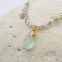 Image 2 of Seafoam Serenity - Chalcedony Saltwater Keshi Pearl Necklace