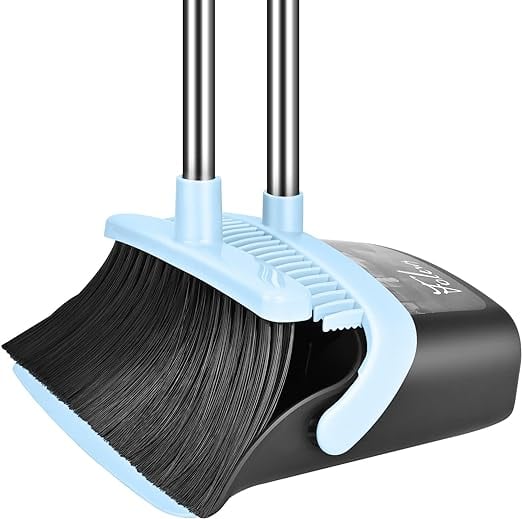 Image of Broom and Dustpan Set Heavy Duty, Folews 55 Inch Long Handle Dust Pan