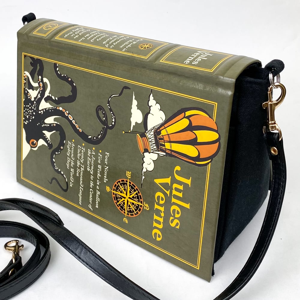 Image of Jules Verne Book Purse (Journey to the Center of the Earth, 20000 Leagues Under the Sea)