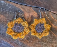 Image 3 of Crochet sunflower earrings 