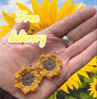 Image 1 of Crochet sunflower earrings 