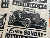 Image 2 of Oakland Hot Rod Auto Races aged Linocut Print (Black edition) FREE SHIPPING
