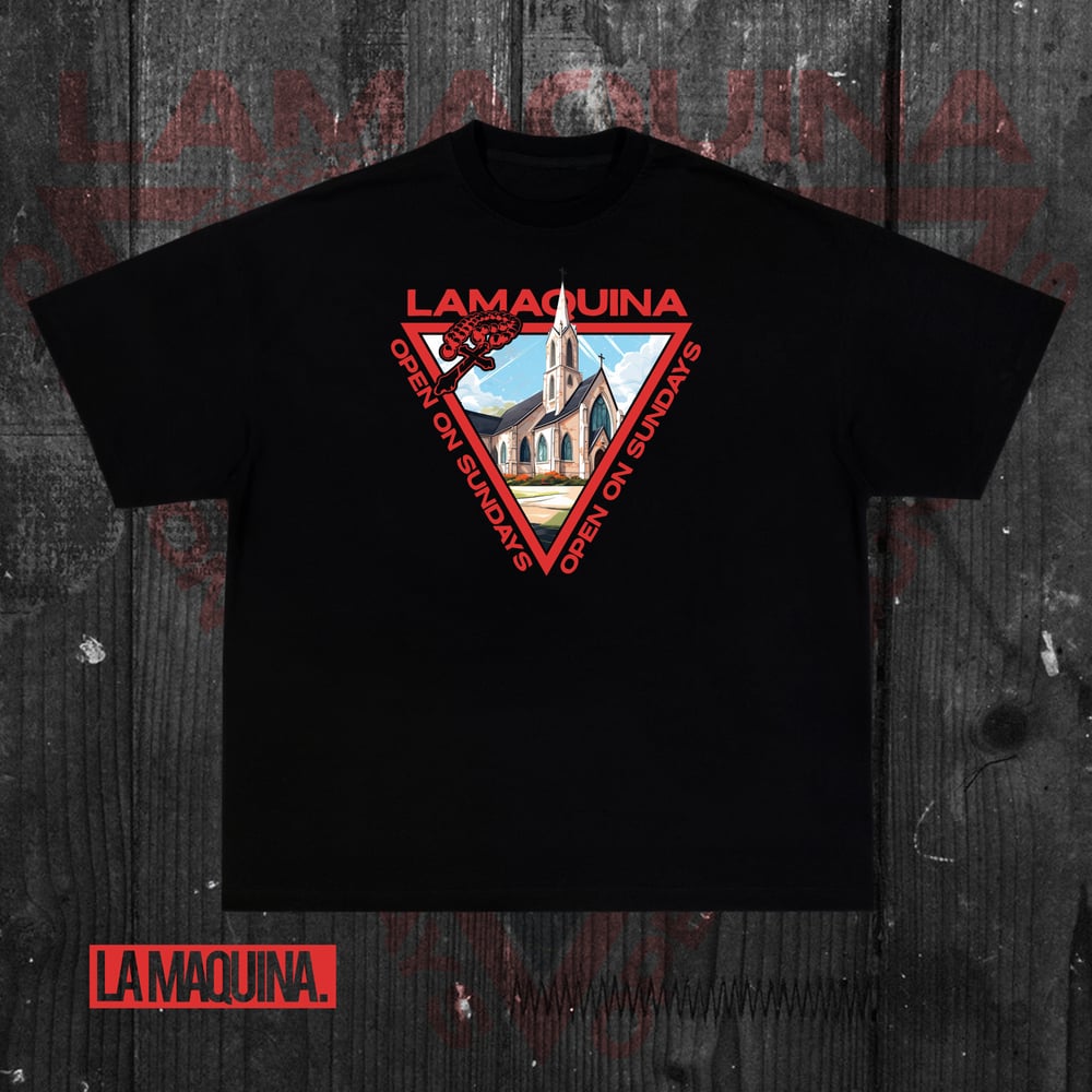 Image of LaMaquina - "Welcome To Church" (Black/ Red) T-Shirt