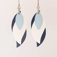 Image 1 of Handmade Australian leather leaf earrings - Powder blue, white, navy [LBL-165]