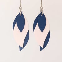 Image 1 of Australian leather leaf earrings - navy blue and powder pink [LPB-417]
