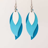 Image 1 of Australian leather leaf earrings - white with bright blues [LBL-546]