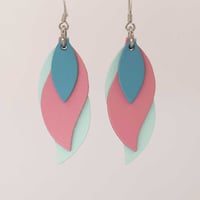 Image 1 of Handmade Australian leather leaf earrings - Blue, pink, mint green [LBP-342]