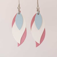 Image 1 of Handmade Australian leather leaf earrings - Powder blue, white, pink [LBP-051]