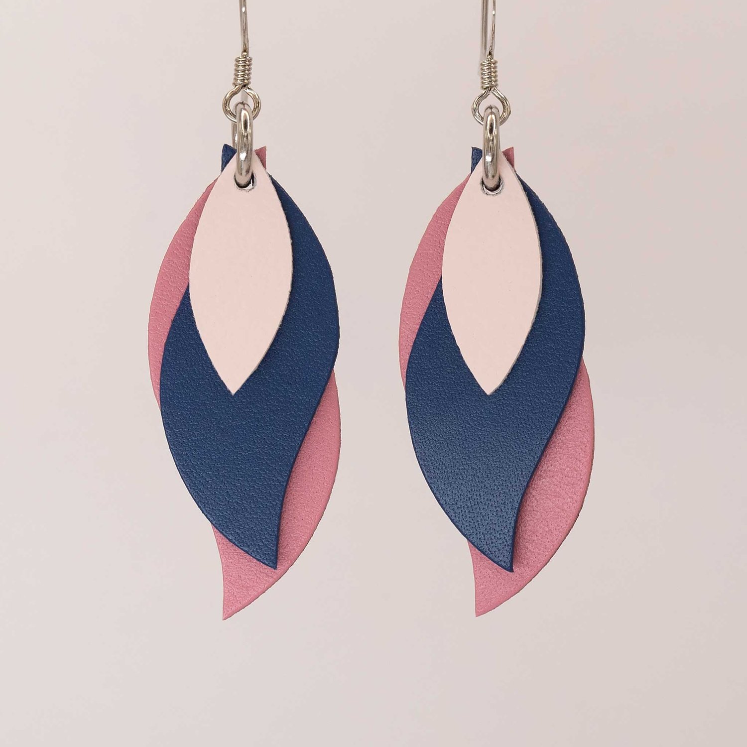 Image of Australian leather leaf earrings - powder pink, navy blue, pink [LPB-512]