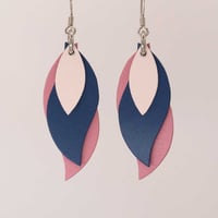 Image 1 of Australian leather leaf earrings - powder pink, navy blue, pink [LPB-512]