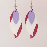 Image 1 of Australian leather leaf earrings - lavender, white, deep pink