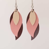 Image 1 of Handmade Australian leather leaf earrings - Beige, warm pink, maroon [LPK-121]