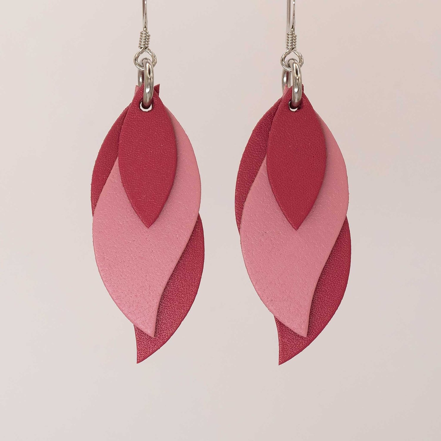 Image of Australian leather leaf earrings - Pink with deep pink [LPK-100]