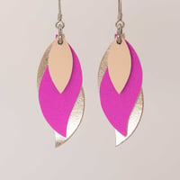 Image 1 of Australian leather leaf earrings - peach, hot pink, rose gold [PPR-642]
