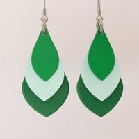 Image 1 of Australian leather teardrop earrings - greens with mint green