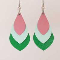 Image 1 of Australian leather teardrop earrings - Pink, mint, fern green