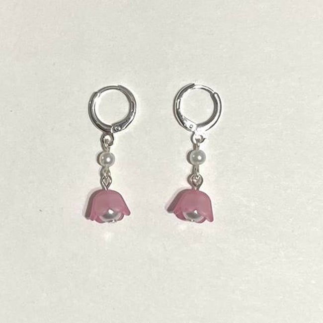 hanging floral silver huggie hoop earrings