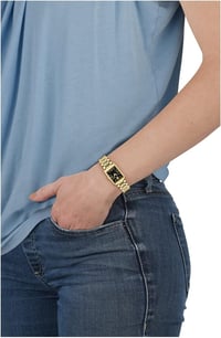 Image 2 of Versace Tonneau Collection Luxury Womens Watch Timepiece with a Gold Bracelet Featuring a Gold Case 