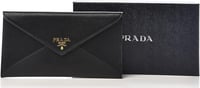 Image 4 of Prada Women's Saffiano Vitello Leather Envelope Clutch Bag 1MF175 Black