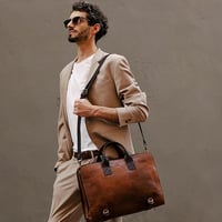 Image 3 of Time Resistance Leather Briefcase for Laptop Attache Case Messenger Bag for Men and Women