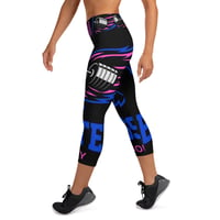 Image 4 of BOSSFITTED Black Neon Pink and Blue Yoga Capri Leggings
