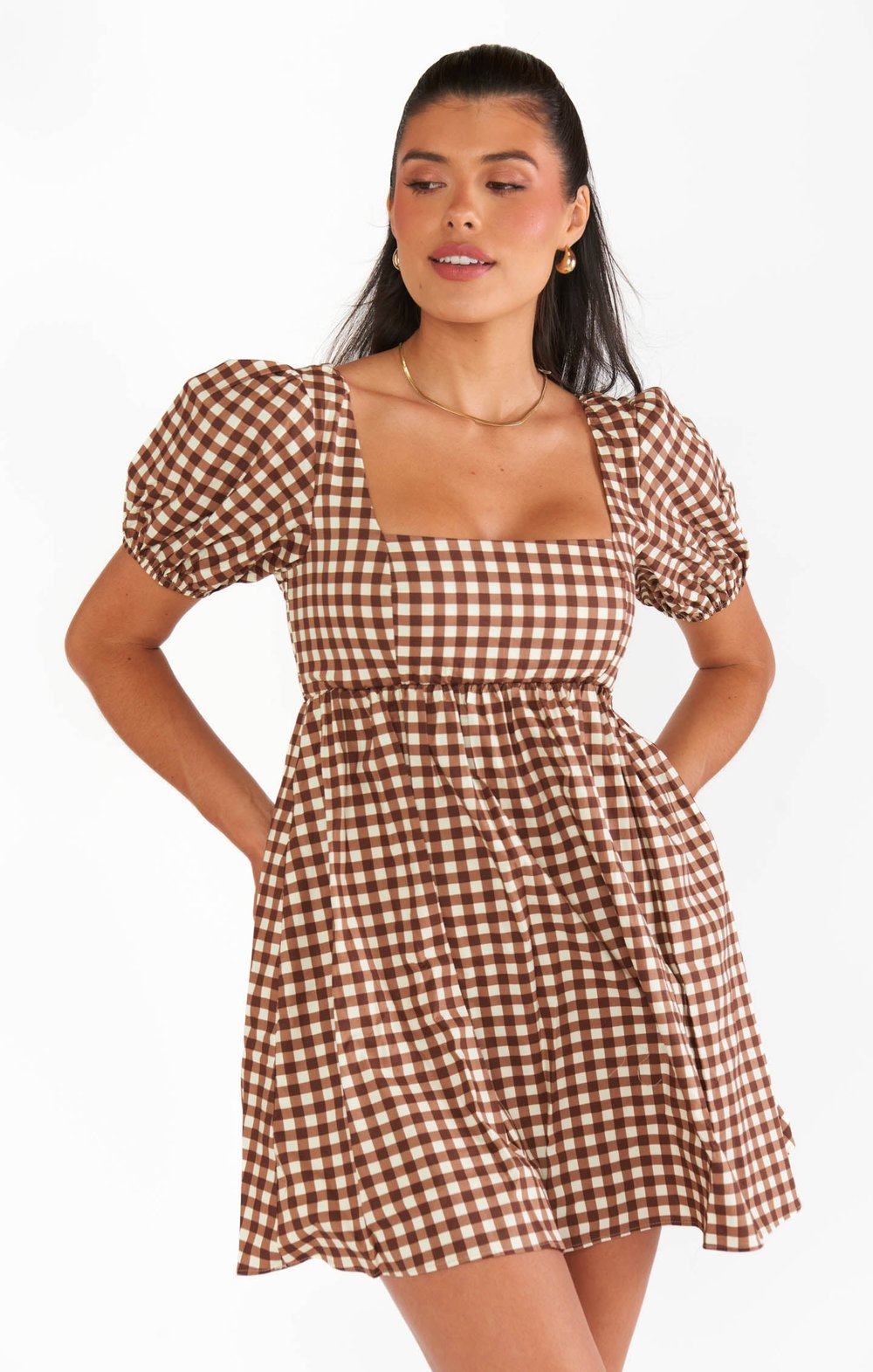 Image of Eeosn Babydoll Dress ~ Brown Gingham