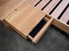FLOATING BED WITH CLIPPED WING DRAWERS IN AMERICAN OAK