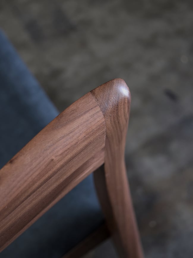 ROSE DINING CHAIR IN AMERICAN WALNUT WITH AN UPHOLSTERED LEATHER SEAT