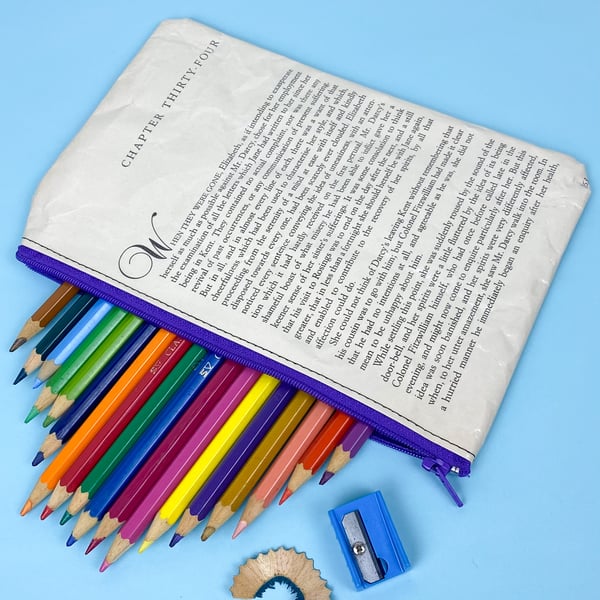 Image of Pride and Prejudice Book Page Pencil Case, Jane Austen “…how ardently I admire and love you”
