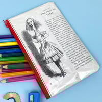 Image 2 of Alice in Wonderland Book Page Pencil Case “Curiouser and curiouser!”