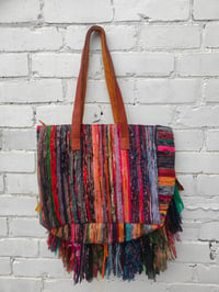 Image 2 of Frill Shoulder Bag made with Sari Fabrics Recycled- leather straps 