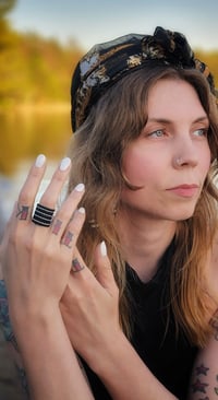 Image 1 of WHITE BLOOD CELLS black + white vegan leather unisex ring