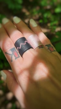 Image 2 of ZIG ZAG WANDERER pink or white stitched vegan leather unisex ring