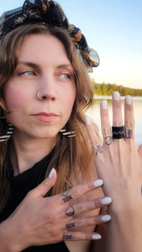 Image 4 of ZIG ZAG WANDERER pink or white stitched vegan leather unisex ring