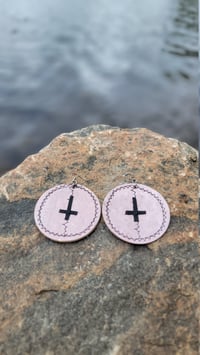 Image 1 of PINK PHANTOM oversized vegan leather geometric statement earrings