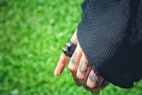 Image 5 of CURSED ARROWS black stretch leather vegan spiked statement ring