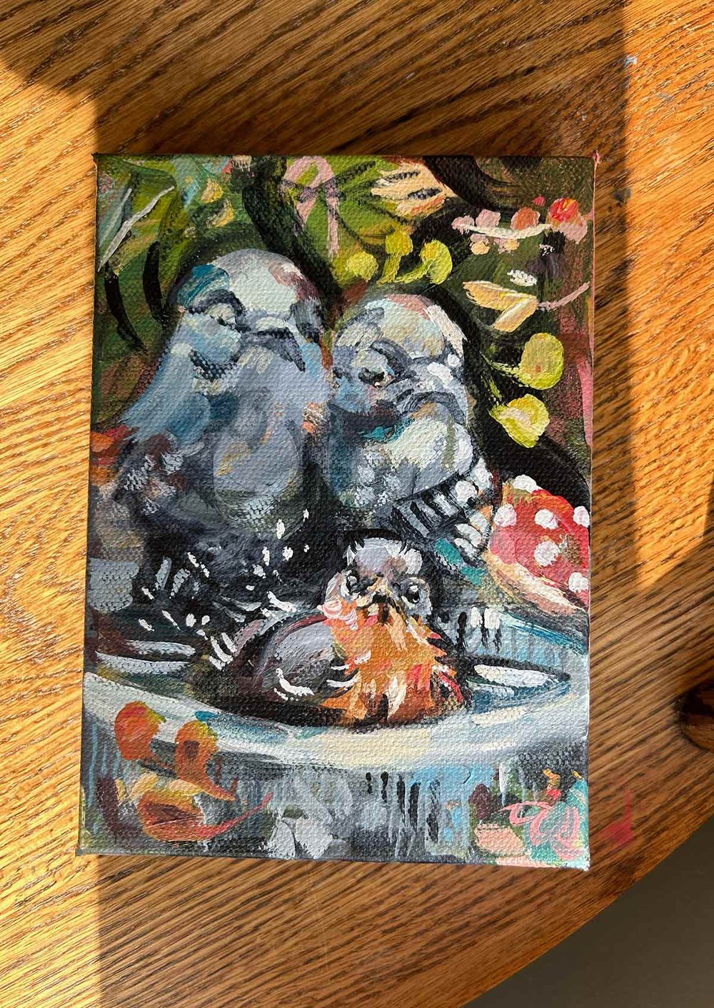 Splish Splash – European Robin bird bath painting