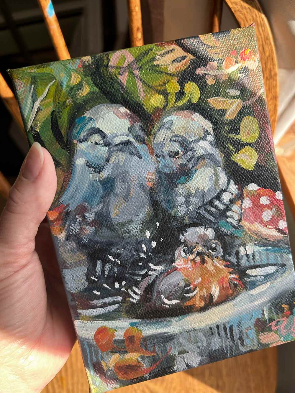 Splish Splash – European Robin bird bath painting