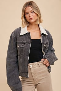 Image 3 of SHERPA LINED DENIM JACKET - MID OCT