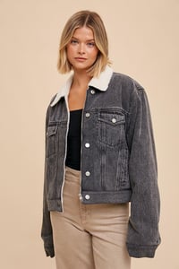 Image 2 of SHERPA LINED DENIM JACKET - MID OCT