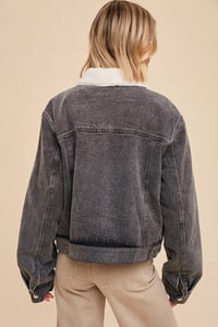 Image 4 of SHERPA LINED DENIM JACKET - MID OCT
