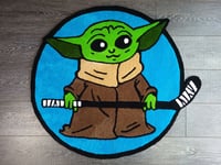 Image 1 of Baby Yoda Hockey Handmade Rug (Baby Blue)