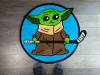 Image 2 of Baby Yoda Hockey Handmade Rug (Baby Blue)