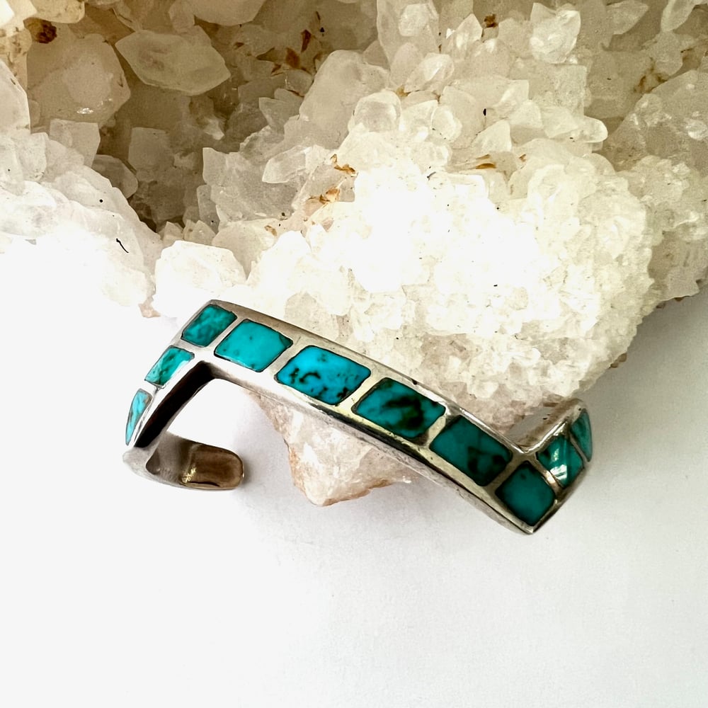 Image of Rugged Vintage Silve and Turquoise Zig Zag Cuff