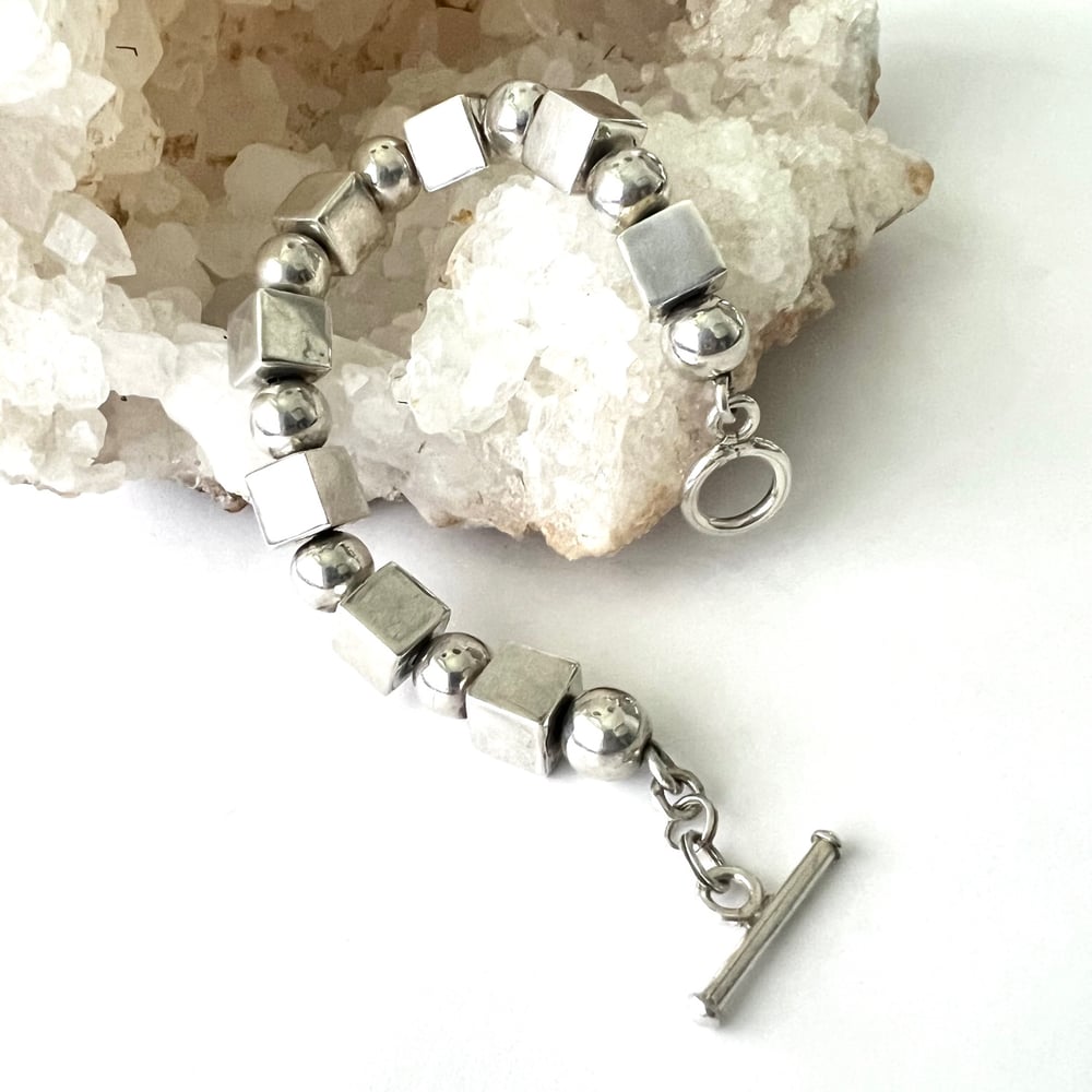 Image of Vintage Modernist Silver Bead Bracelet