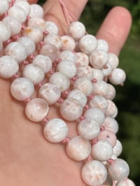 Image 2 of Pink Pectolite Mala, Pink Pectolie 108 Bead Hand Knotted Gemstone Necklace
