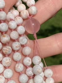Image 1 of Pink Pectolite Mala, Pink Pectolie 108 Bead Hand Knotted Gemstone Necklace