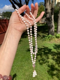 Image 5 of Pink Pectolite Mala, Pink Pectolie 108 Bead Hand Knotted Gemstone Necklace
